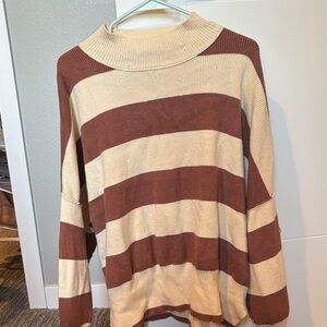 Altar'd State Brown and Cream Striped Turtleneck Sweater